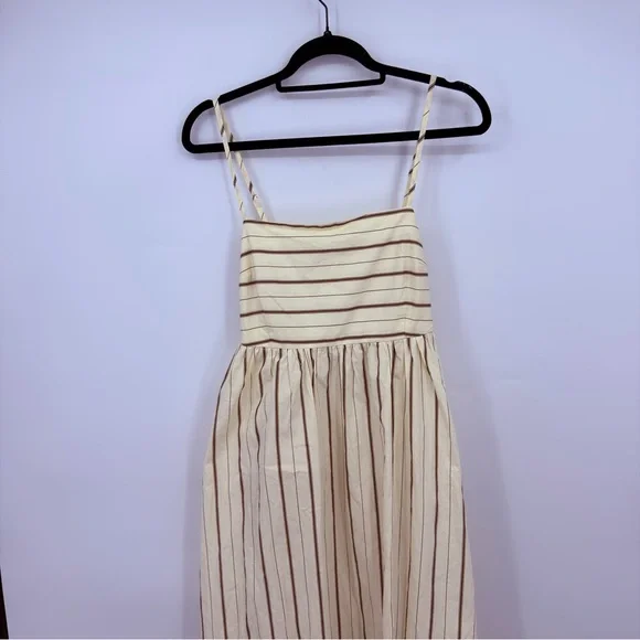 Petal + Pup Striped Midi Dress Back Strappy Sundress Cream Brown Size L NWT - Picture 6 of 6